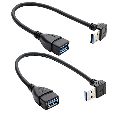 Image of Herfair Right Angle USB 3.0 Extension Cable - SuperSpeed 90 Degree USB Extender Lead Male to Female USB Adapter Cord (Black-Up+Down Angle)