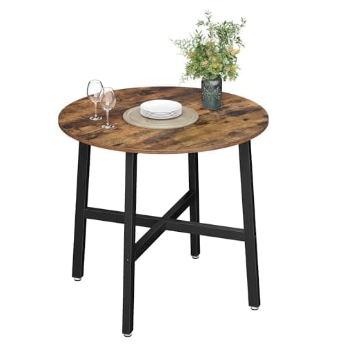 Image of VASAGLE Dining Table, Round Kitchen Table, for Living Room, Office, 80 x 75 cm (Diameter x Height), Industrial Style, Rustic Brown and Black KDT080B01