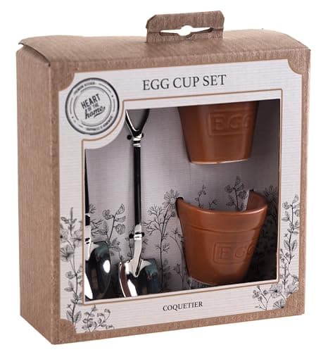 Image of Egg Cups & Spoon Set - 4 Piece - Gardeners Gift Set - Novelty Flower Pot Design