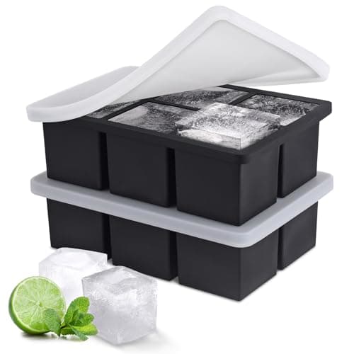 Image of Ice Cube Tray, Large Ice Cube Moulds for Easy Release, Large Silicone Ice Cube Tray with Lid for Freeze, Stackable Square Ice Tray for Cocktails Whiskey Juice Coffee 【6 Square 2 Pack】