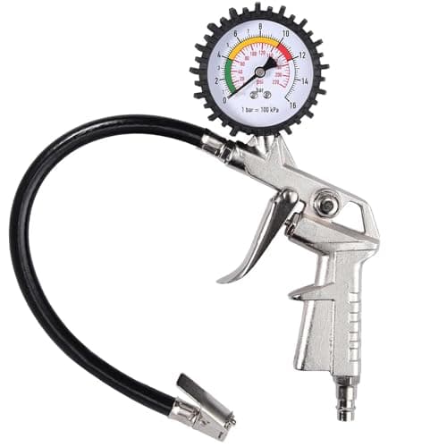 Image of Bohaner Car Tyre Pressure Gauge 220PSI Inflator Gun Gauge Meter With Rubber Hose 16 BAR Air Compressor Car Van Tire Tool for Compressor Car Motorcycle Bicycle Truck