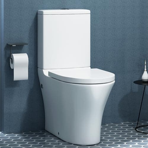 Image of Peak Rimless Close Coupled Toilet Gloss White Round Pan with Dual Flush Cistern & Quick Release Soft Close Seat Bathroom WC Unit