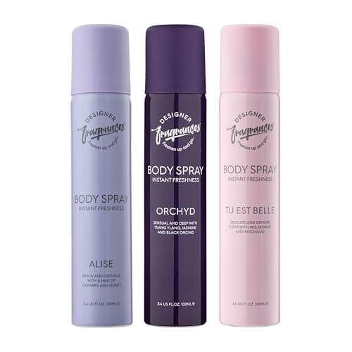 Image of Designer Fragrances 3 Pack Assorted Aromas Bundle - Tu Est Belle, Orchyd, Alise - Women's Body Spray Deodorant Cans - For Instant Freshness on The Go - Long Lasting Smell, Great Gifts - 100ml