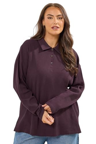 Image of Yours Curve Waffle Rugby Collar Top - Women's - Plus Size Curve Purple