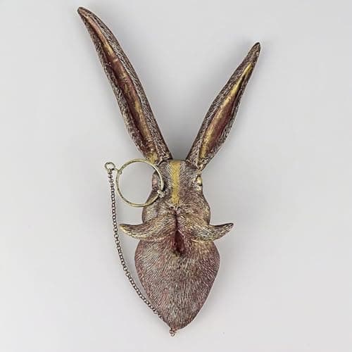 Image of Gresonic 3D Wall Mount Ornament, Animal Heads for Wall Art Hanging Sculptures, Small Metal Wall Resin Art Wall Decor Ornament Waterproof Bronzed Resin Decorations for Home (rabbit head)