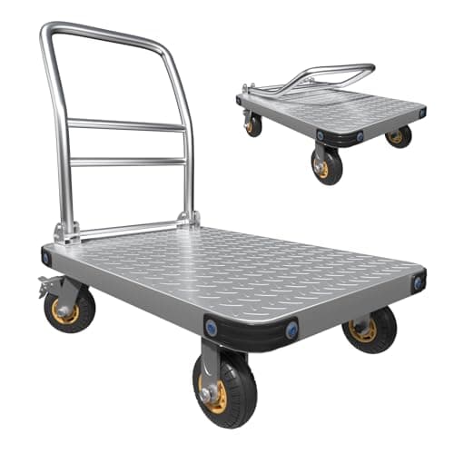 Image of MediHoist 4-Wheel Heavy Duty Trolley 1000 kg Capacity, Platform Trolley with 20 cm Braked Wheels Large Flatbed for Moving Furniture, Appliances & Warehouse Gear, Folds for Compact Garage Storage
