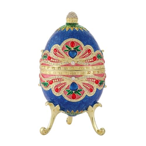 Image of QIFU Vintage Big Blue Easter Egg Style Enamel Trinket Box, Unique Gift for Family