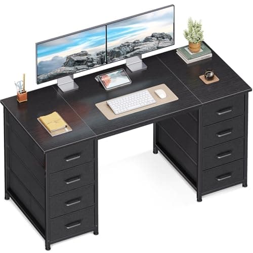 Image of Coleshome Computer Desk with Fabric Drawers, 120x48cm Modern Office Desk with Storage, PC Study Table for Home Office、Bedroom or Living Room, Black
