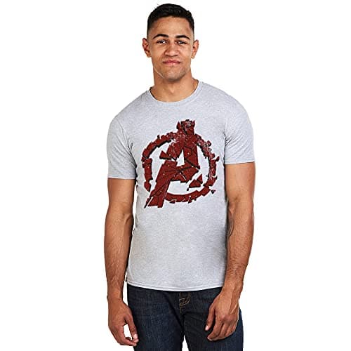 Image of Marvel Men's Avengers Cracked T Shirt, Grey (Grey Marl Spo), M UK