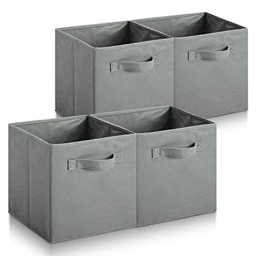 Image of Hibtn Set of 4 Foldable Storage Box, Fabric with Handles Storage Cubes And Cloth Storage Organizer Drawer For Closet And Toys Storage,27 x 27 x 27 cm, Gray