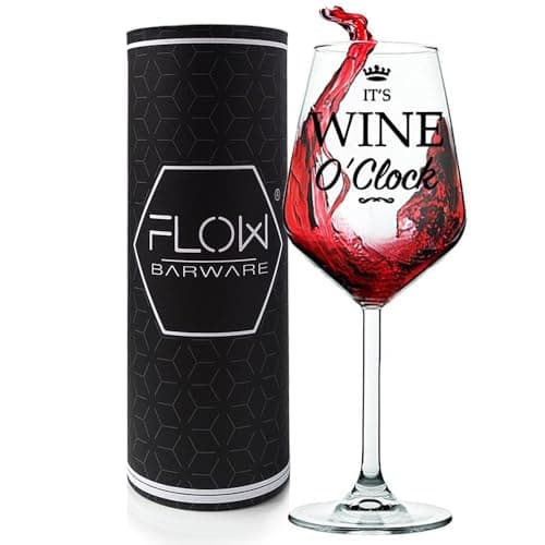 Image of Flow Barware Wine Gifts for Women, Funny Wine Glass Set | Novelty Drinking Glass Gift Set with Cool O'Clock Design | Fun Present for Women, Mum, or Teacher Gift