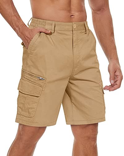 Image of TACVASEN Mens Summer Shorts Wear-Resistant Cargo Shorts Elastic Waist Work Shorts Multi Pockets Outdoor Hiking Shorts (36, Khaki)