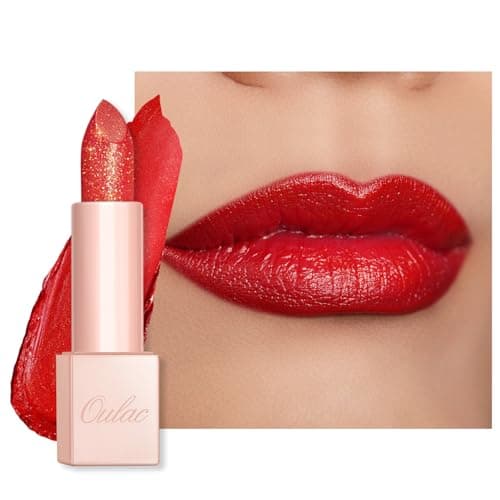 Image of Oulac Red Shimmer Lipstick for Women - Moisture Tinted Lip Balm for Dry Lips, Creamy Formula, Hydrating & Smooth, Infused with Shea Butter, Vegan, Clean Beauty (PG02) Red Coral