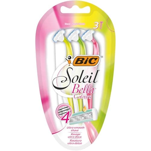 Image of BIC Soleil Bella Colours 4-Blade Lady Razors - Pack of 3 - Spring Mounted Blades with Pivoting Head for Ultra Smooth Shave