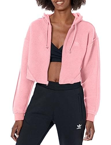 Image of adidas Originals Women's Loungewear Full Zip Crop Hoodie, Light Pink, S