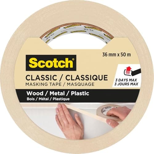 Image of Scotch Classic Masking Tape, 1 Roll 36mm x 50m - Adhesion - Painters Masking Tape for Indoor Painting and Decorating