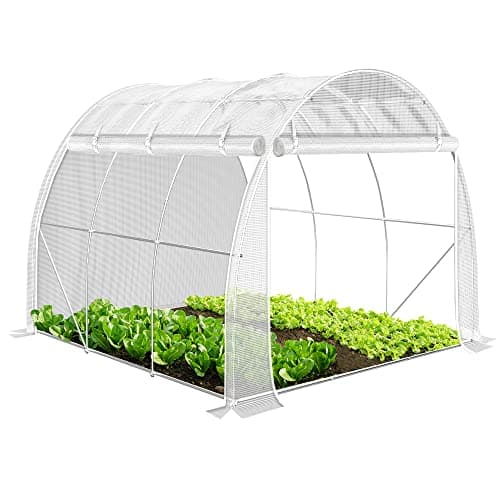 Image of VOUNOT Garden Greenhouse Tunnel Greenhouse for Plants with Roll-Up Side Walls, PE Cover and Steel Ube, Waterproof, 3 x 2 x 2 m, White