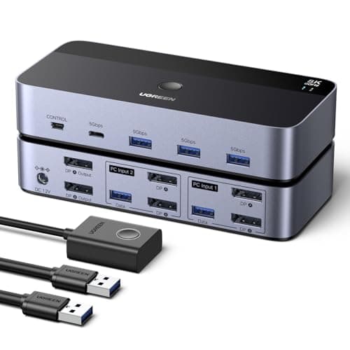 Image of UGREEN 8K@60Hz Displayport KVM Switch 2 Monitors 2 Computers Support 4K@240Hz, 4 Port USB KVM Switcher DP 1.4 KVM Switches for 2 Computers Share Keyboard, Mouse, Hard Drive and 2 Monitors