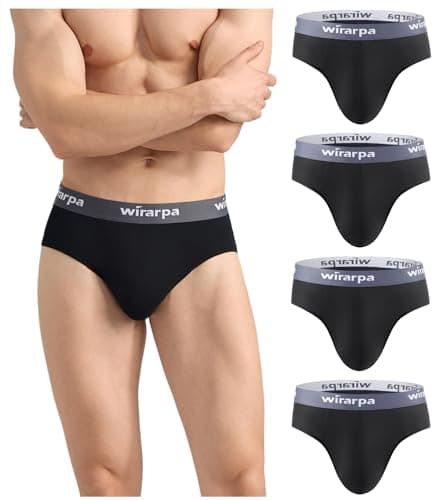 Image of wirarpa Men's Underwear Briefs Modal Underpants Soft Wide Waistband Underwear Basic No Fly 4 Pack Black Large