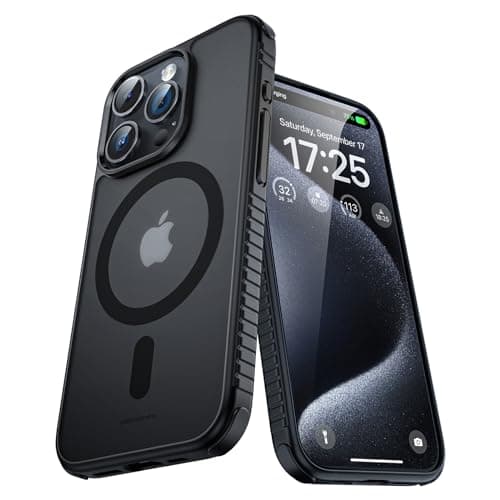 Image of UNBREAKcable Magnetic Case for iPhone 15 Pro Max[Compatible with MagSafe] [Military Grade Shockproof] [Non-Slip] Translucent Matte Back Soft Silicone Phone Case Cover for iPhone 15 Pro Max 6.7"- Black
