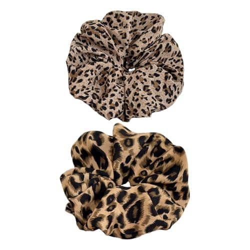 Image of CutitiUU 2 PCS Scrunchie 100% Mulberry Silk Hair Ties Scrunchies,Leopard Print Scrunchies Hair Bands,Oversized Print Hair Rope,Large Leopard Hair Bands,Ponytail Holders,Luxurious (A+B)