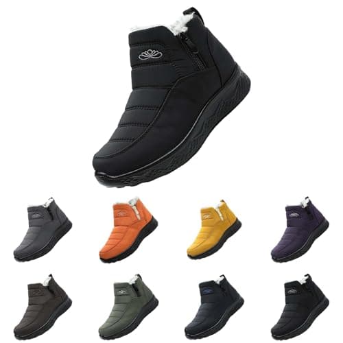 Image of DFSDJEUW brown ankle boots for women Winter Boots Women Men Waterproof Orthopedic Snow Booties Comfortable Warm Slip On Faux fur Lining Ankle Boot Outdoor Side Zippper Anti-Slip Short Boot Black 5