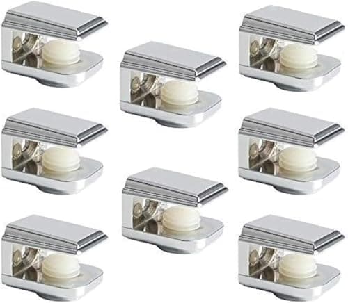 Image of Sayayo 8Pcs Adjustable Glass Shelf Brackets, Polished Chrome Glass Support Clamp Zinc Alloy, Wall Mounted Adaptive 5-8MM Thickness