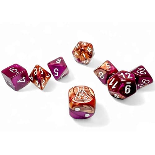 Image of Chessex - Lab Dice 9 - Gemini Polyhedral 7 Dice Set - Copper-Purple/White