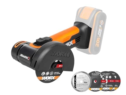 Image of Worx 20V Mini Cutter WX801.9 (Bare Tool) Cordless Angle Grinder, Tool-Less Adjustment, 76mm Disc Size, 3 Cutting Disks, 1 Grinding Disc, PowerShare