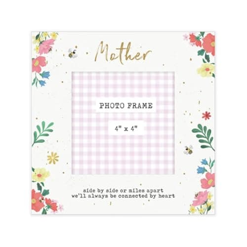 Image of Gift For Mum Floral Photo Frame - 4x4 Inch Picture Frame with Sentimental Message - Gift for Mother Keepsake Birthday Wooden Picture Frame