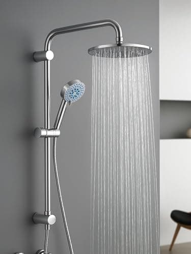 Image of CROWNSHOP Shower Set Shower Riser Rail Shower with Twin Heads Adjustable Overhead Rainfall Bathroom Shower Head Handheld Shower Hose and Riser Rail Kit (Round)