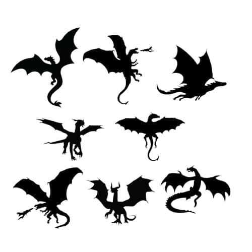 Image of 8 Dragon Silhouette Fun Stickers - Waterproof Decals - Scrapbooking, Cars, Water Bottles, Laptops, Fun Gifts (Black, Small Pack)