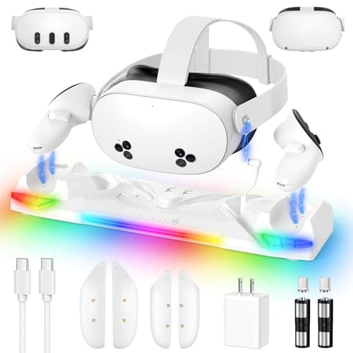 Image of Charging Dock for Meta Quest 3S/3/2, 30W Fast Charging Station for Oculus Quest 3S/3 Accessories with 11 Colors Light, Magnetic Charger Stand for Headset/Controller with 2 Rechargeable Battery