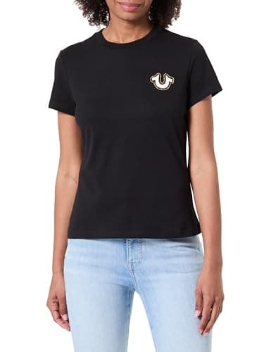Image of True Religion Women's Buddha Face Short Sleeve Crew Tee, Black, S