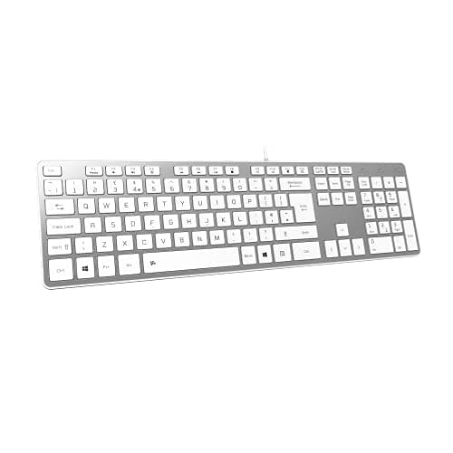 Image of B.FRIENDIT Slim USB Wired Keyboard, Soft Touch and Quiet Key for PC, Laptop and Computer, Full Size QWERTY UK Layout - Silver White