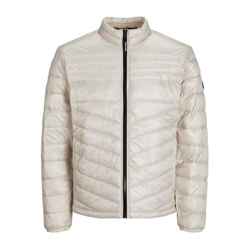 Image of JACK & JONES Mens Puffer Jacket Full Zip Long Sleeve Quilted Padded Puffer Jacket for Men UK, Beige Colour, Size: L