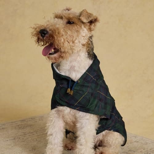 Image of Rosewood x Joules Blackwatch Check Packaway Dog Jacket, Medium – Lightweight Water-Resistant Coat with Hood, Adjustable Velcro Fastenings, Portable for Travel & Walks