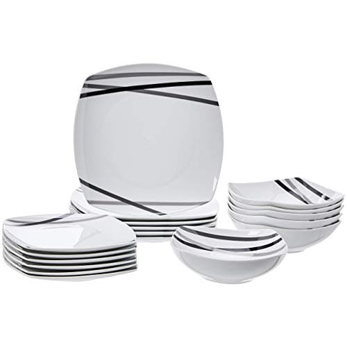 Image of Amazon Basics 18-Piece Dinnerware Set - Modern Beams, Service for 6, 17 cm, 19 cm, 24.4 cm