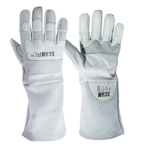 Image of Scan Pro Welding Gloves – Premium Leather Flame Retardant Protective Gloves with Reinforced Palm & Thumb, Aramid Stitching, Extended Gauntlet Cuffs, EN388, EN407 & EN12477 Certified – Size L (9)