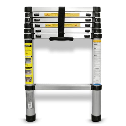 Image of Eaxus® Telescopic Ladder 2.0 m Aluminium Multi-Purpose Extendable with 7 Steps, Silver