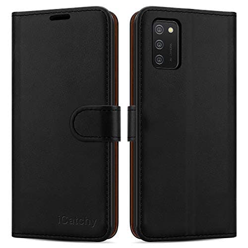 Image of iCatchy for Samsung Galaxy A02S Case Leather Wallet Book Flip Folio Stand View Cover with Card Slots Compatible with Galaxy A02S (6.5'') Phone Case (Black)