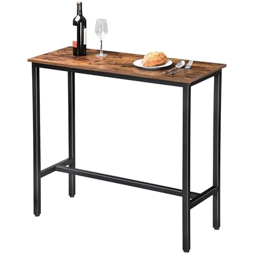 Image of H JINHUI Bar Table, Industrial Kitchen Table, Breakfast Bar Table With Metal Frame, Easy Assembly, Industrial Design, for Restaurant, Living Room, Wood Look, 100 x 38 x 91 cm