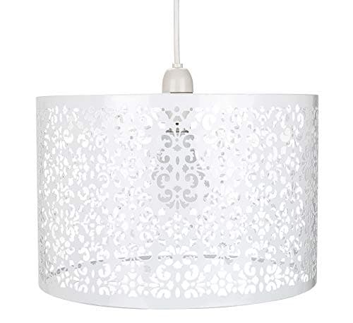 Image of Unique Moroccan Designed White Metal Circular Pendant Light Shade with Floral Decor, 29cm Diameter and Maximum 60watt Bulb Allowed by Happy Homewares