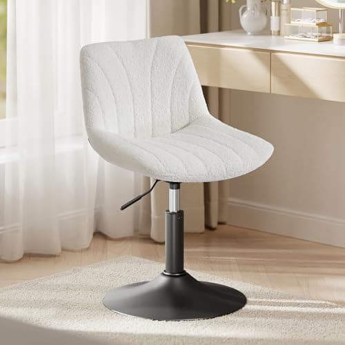 Image of VASAGLE Dressing Table Chair, Height Adjustable Bar Stool with Back, 360° Swivel Beauty Stool for Bedroom, Dining Room, Home Office, Sherpa, Cloud White LJB160WD02