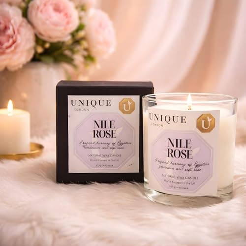Image of Floral Scented Candle, Luxury Candles for Women, 8oz Soy Wax Candle, 40 Hours Burn Time, Ideal Candle Gift for Women and Men, Birthdays, Christmas, Weddings, Bath U Unique Nile Rose, 200g