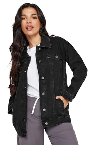 Image of PixieGirl Petite Black Washed Oversized Cotton Denim Jacket Petite