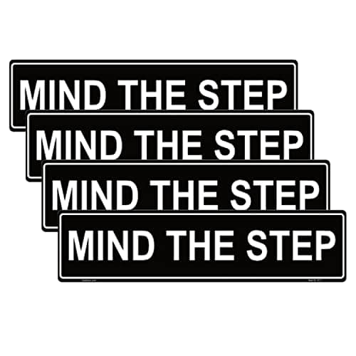Image of Haobase 4 Pcs Mind The Step Sign Sticker- 20 cm x 5 cm - Self Adhesive Vinyl