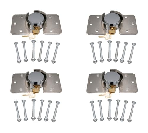 Image of Mytee Products 4 Pack 73mm Hidden Shackle Padlock & Hasp with Keyed Alike 2 Keys - Heavy Duty Solid Steel Hockey Puck Lock Chrome Coating for Enclosed Trailer, Vans, Gates & General Security