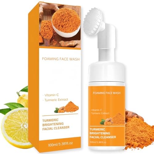 Image of Turmeric Face Wash with Brush - Foaming Cleanser for Women - Improves Blemishes, Zits, & Evens Skin Tone - Gentle Hydrating Facial Cleanser