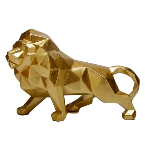 Image of Wisifayardin Golden Lion Sculpture - Abstract Geometric Animal Statue for Coffee Tables, Bookshelf Niches - Resin Lion Figurines Home Decor Crafts Ornaments